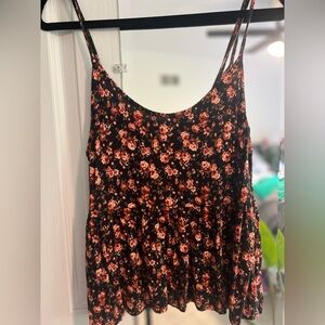 American Eagle Outfitters Floral Black and Pink Top
